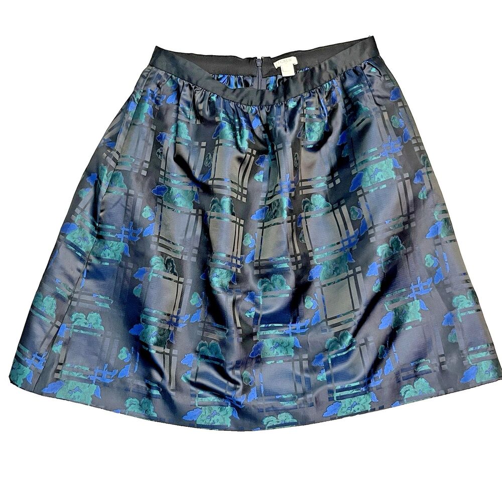 J.Crew Satin A-Line Above Knee High Waisted‎ Skirt Pockets, Blue Size 10 Silky